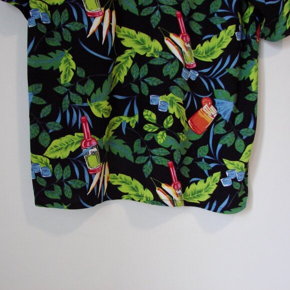 Hawaiian Button Shirt Loose Hot Sauce Drinks Cocktails Black Green Blue Medium - Picture 11 of 13